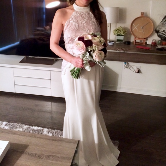 White High Neck / Halter Lace Wedding Maxi Dress - Picture 3 of 10